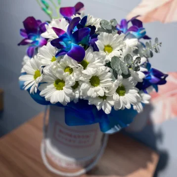 Орхидей с хризантемой